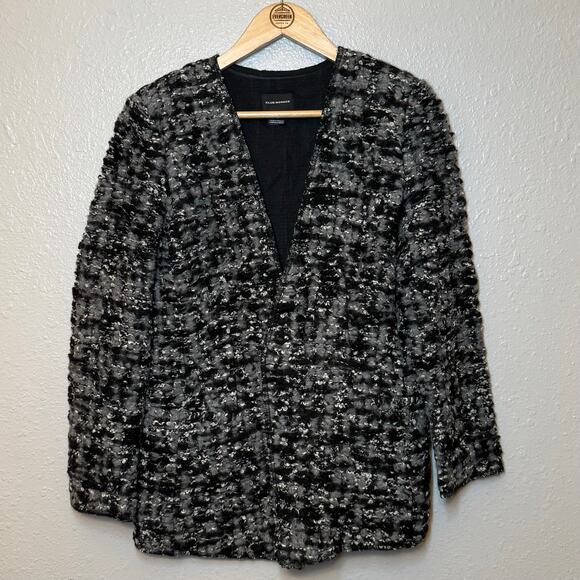 Club Monaco Lilias Boucle Wool Blend Blazer Sweater Gray Black Women’s Size 10 - Picture 2 of 9